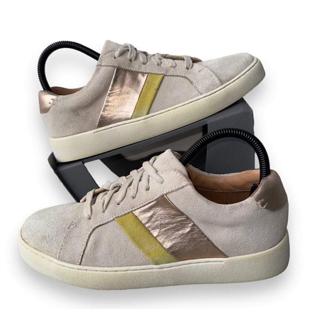 Frye & Co.‎ Hallie Low Suede Casual Sneakers Cream / Gold Women's 8.5W